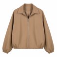thumbnail image 4 of Jackets for Women Fashion Lapel Long Sleeve Full Zip with Pockets Solid Color Casual Jacket Outerwear Coat, 4 of 8