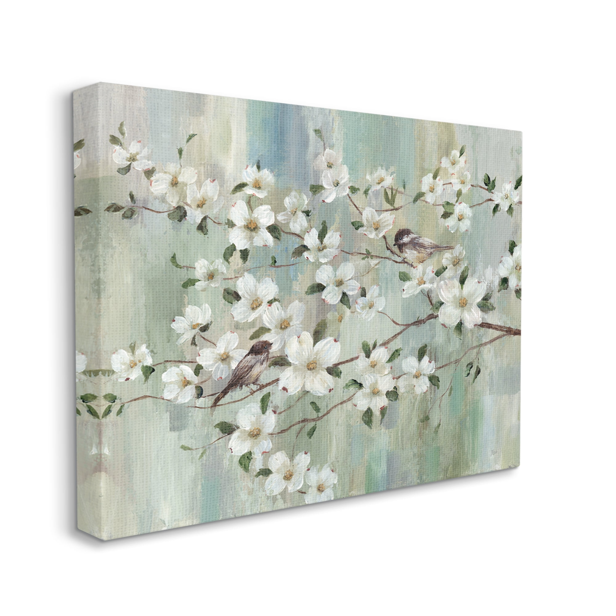 Stupell Industries Delicate Cherry Blossom Flowers Perched Birds Classic Painting Painting Gallery Wrapped Canvas Print Wall Art, Design by Nan