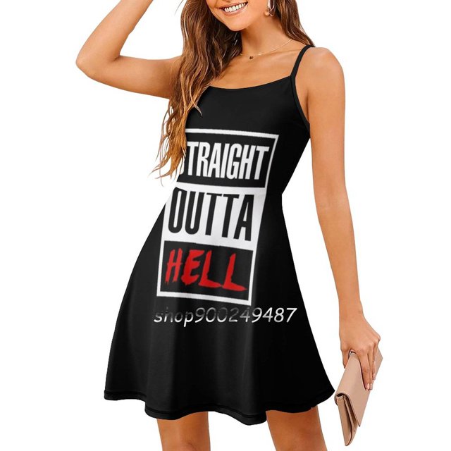 Robe Droite à Encolure Carrée Hell, Robe d'Été Douce pour Femmes, Robe Élégante à Imprimé Halter, Tom Ellis, Droite, Hell Lucifer
