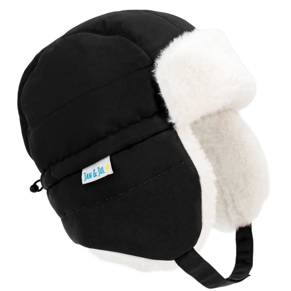 JAN & JUL Kids Windproof Trapper Winter Hat Faux Fur (L: 2-5T, Black)