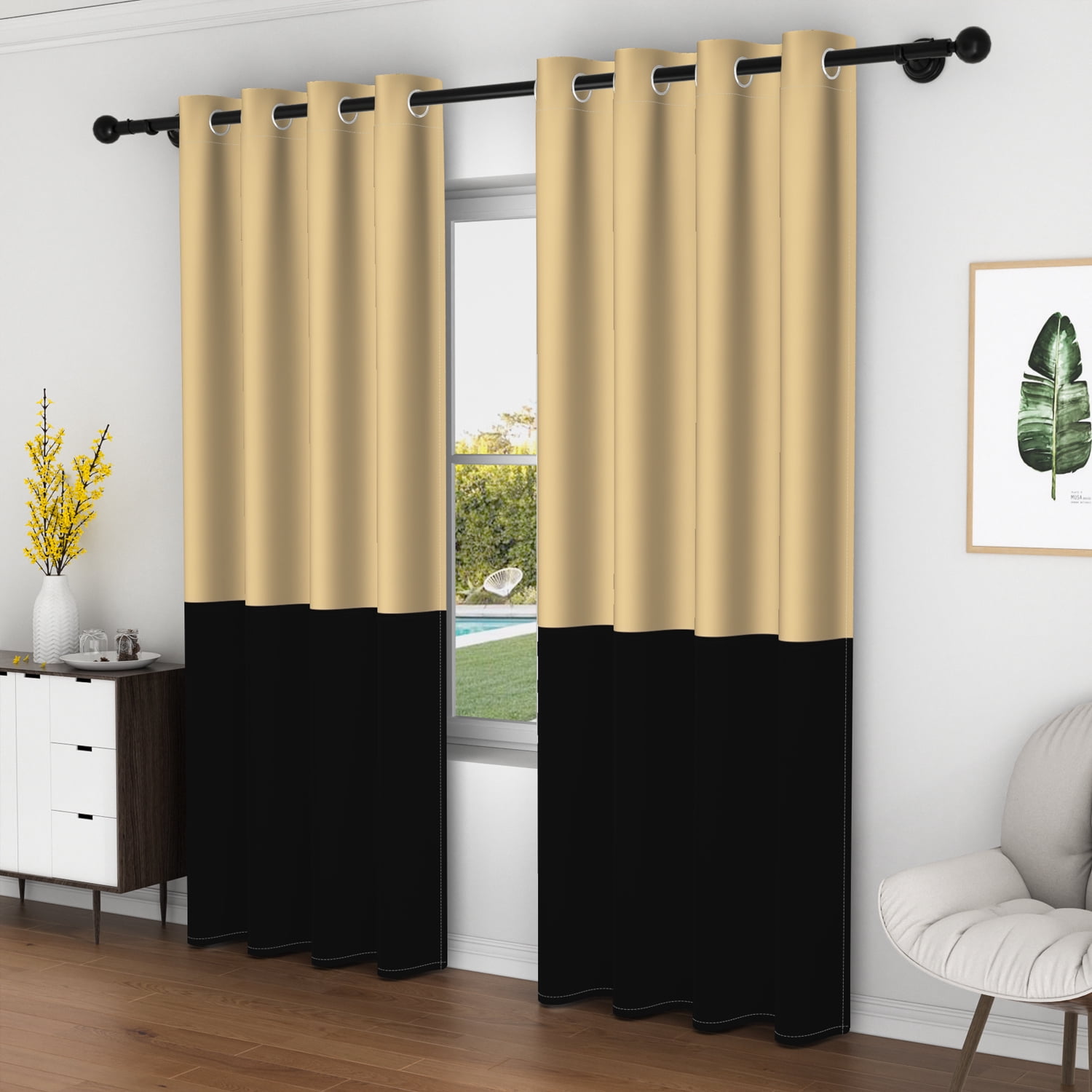 Lfeey Yellow and Black Blackout Curtains, Grommet Curtains for Bedrooms, 42x63, 2 Panels
