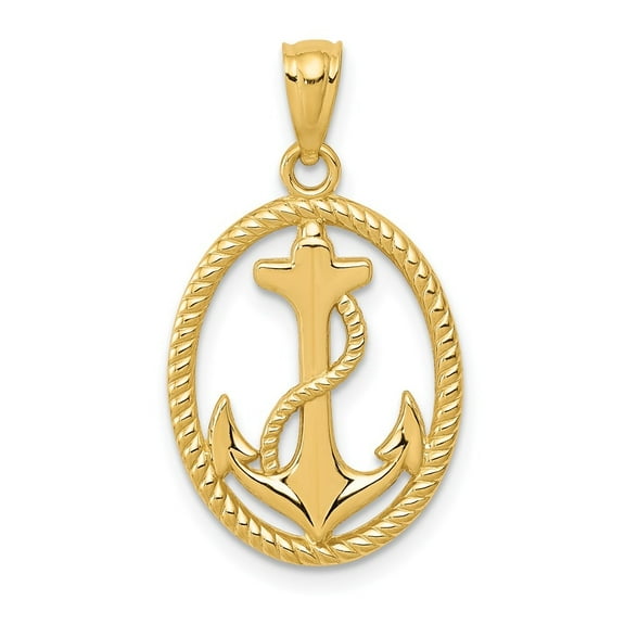 Diamond2Deal 14K Yellow Gold Anchor with Rope Oval Pendant for Men (L- 1.02 in)