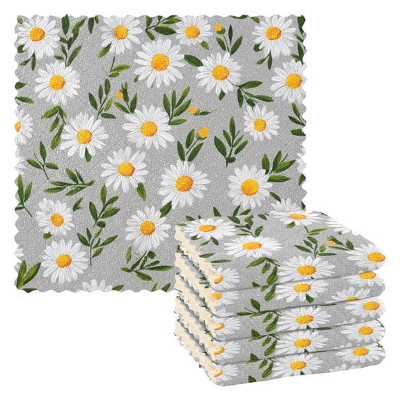 6 Pieces of Kitchen Towels 11x11Inch Kitchen Dish Cloths Kitchen Dish Towels Reuseable Cleaning Cloths White Chrysanthemum Pattern