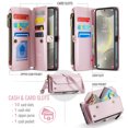thumbnail image 3 of Compatible with Samsung Galaxy S25 Wallet Case, 10 Card Slots & 1 Zipper Coin Pocket & 1 Cash Slot & 1 Cash Pocket & Lanyard & Crossbody Strap & Kickstand & RFID Blocking Phone Case, Pink, 3 of 10