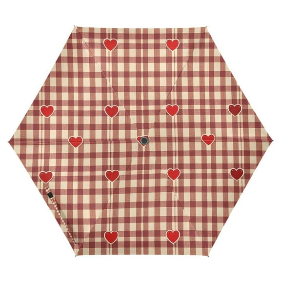 ALAZA Red Hearts Checkered UPF 50  Compact Folding Umbrella for Rain Travel Umbrella Packable