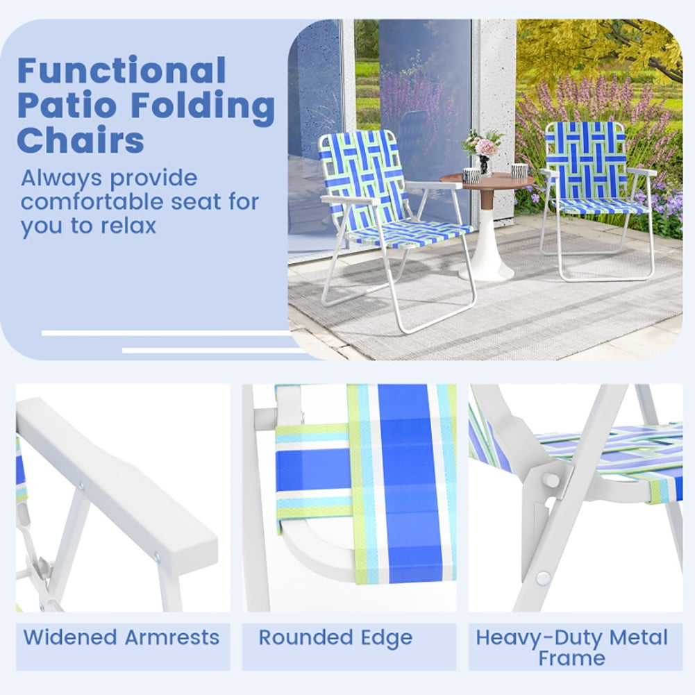 Aimee Lii 4 Pieces Folding Beach Chair Camping Lawn Webbing Chair, Outdoor Dining Chairs, Blue Aimee Lii 4 Pieces Folding Beach Chair Camping Lawn Webbing Chair, Outdoor Dining Chairs, Blue