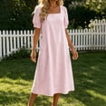 thumbnail image 4 of Guieoi Womens Dresses Plus Size Square-Neck Short-Sleeve Solid-Color Dress with Pockets Pink XXL, 4 of 9