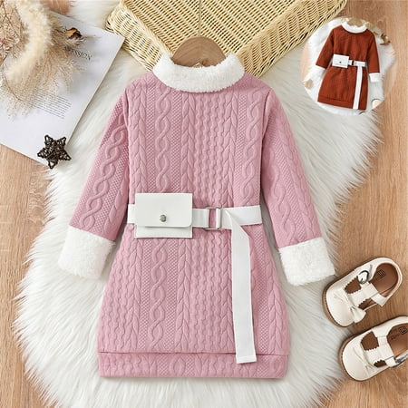 

Dress For Kids Rib Sweater Soild Long Sleeve Princess Fluffy Tulle Bag Set