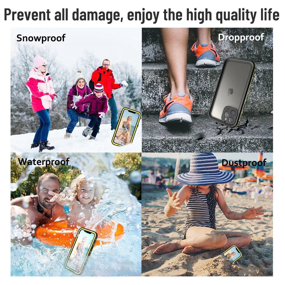 IP68 Waterproof Case for iPhone 12 Pro Max Underwater with Screen Protector Heavy Duty Full Body Protection Compatible Wireless Charging (6.7" Yellow)