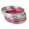 Silver-Tone and Pink Bangle Bracelets, 10 Pack
