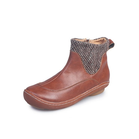 

Tenmix Womens Ankle Boot Casual Short Booties Zip Up Fashion Boots Knit Bootie Women Non-slip Lightweight Winter Shoes Brown 6
