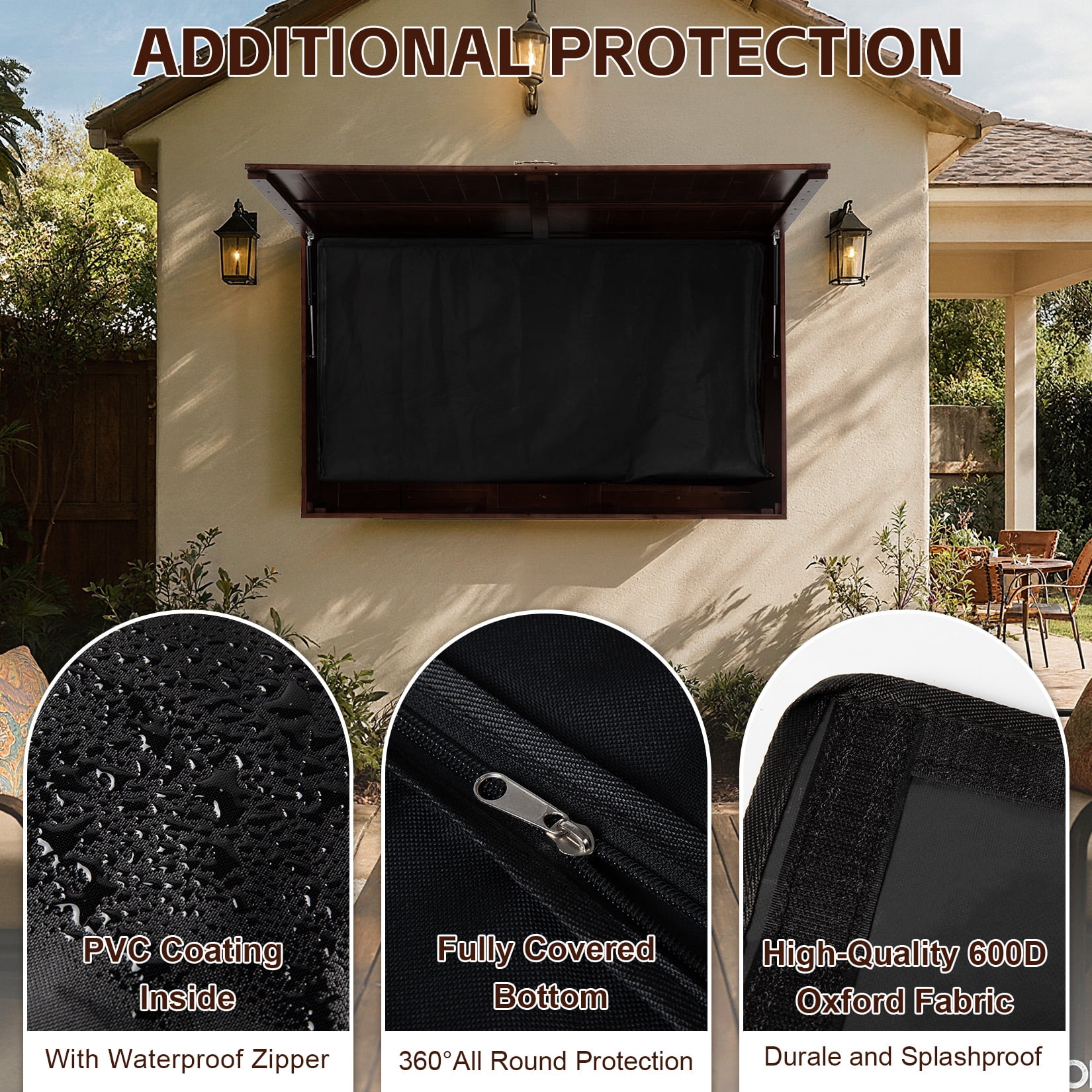 Outdoor TV Hard Cover, Solid Wood Weatherproof TV Enclosure w/ Wall Mounting Bracket , 600D Oxford Outdoor TV Cover (Fits 32-55 Inches), Walmut