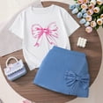thumbnail image 2 of CAIXIA Toddler Baby Girl Outfit Stylish Summer Two Piece Set for Girls Playful Bow Top and Denim Skort Casual Toddler Outfit,11-12 Years, 2 of 7