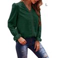 thumbnail image 1 of Qarigey Camiseta de mujer Blusa casual de manga larga con cuello en V de encaje de color sólido Prendas para la parte del cuerpo Verde L Qarigey AP003435-13, 1 of 6