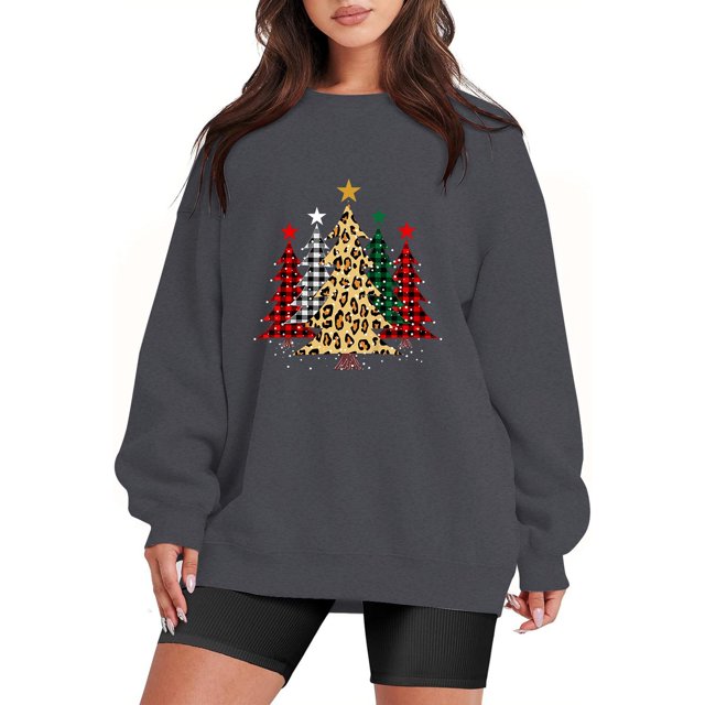 Gibobby Sudadera Navidad mujer Navidad Mujer Casual Manga Larga Impreso Sudadera Suelta Cuello Redondo Y 2 K Sudadera Blusa(Gris oscuro,XG)