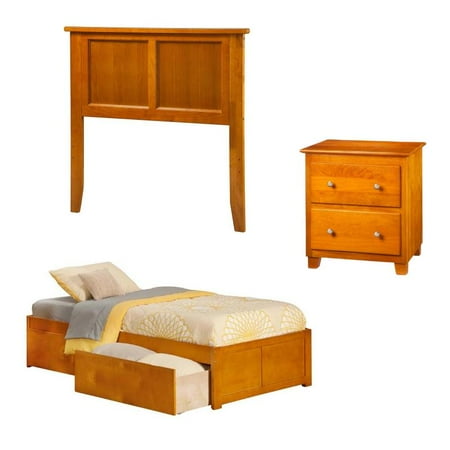 Atlantic 3 Piece Bedroom Set Twin Bed Headboard And Nightstand In Caramel Latte