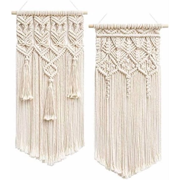2 Pcs Macrame Woven Wall Hanging Boho Chic Geometric Art Decor - Beautiful Bedroom Nursery Apartment Home Decoration, Gift for Girls Adults Birthday Christmas, Small Size 18" L x 9.5" W
