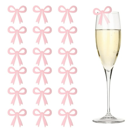 50 Pcs Bow Drink Tags, Acrylic Wine Glass Charms Reusable Drink Markers, Pink