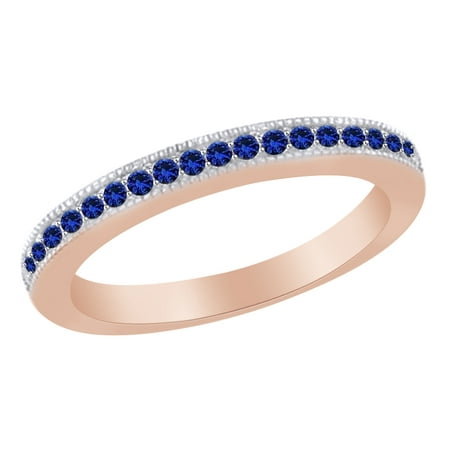 - Simulated Blue Sapphire Anniversary Band Ring in 14k Rose Gold Over Sterling Silver (0.25 Cttw) Size Ring - 4