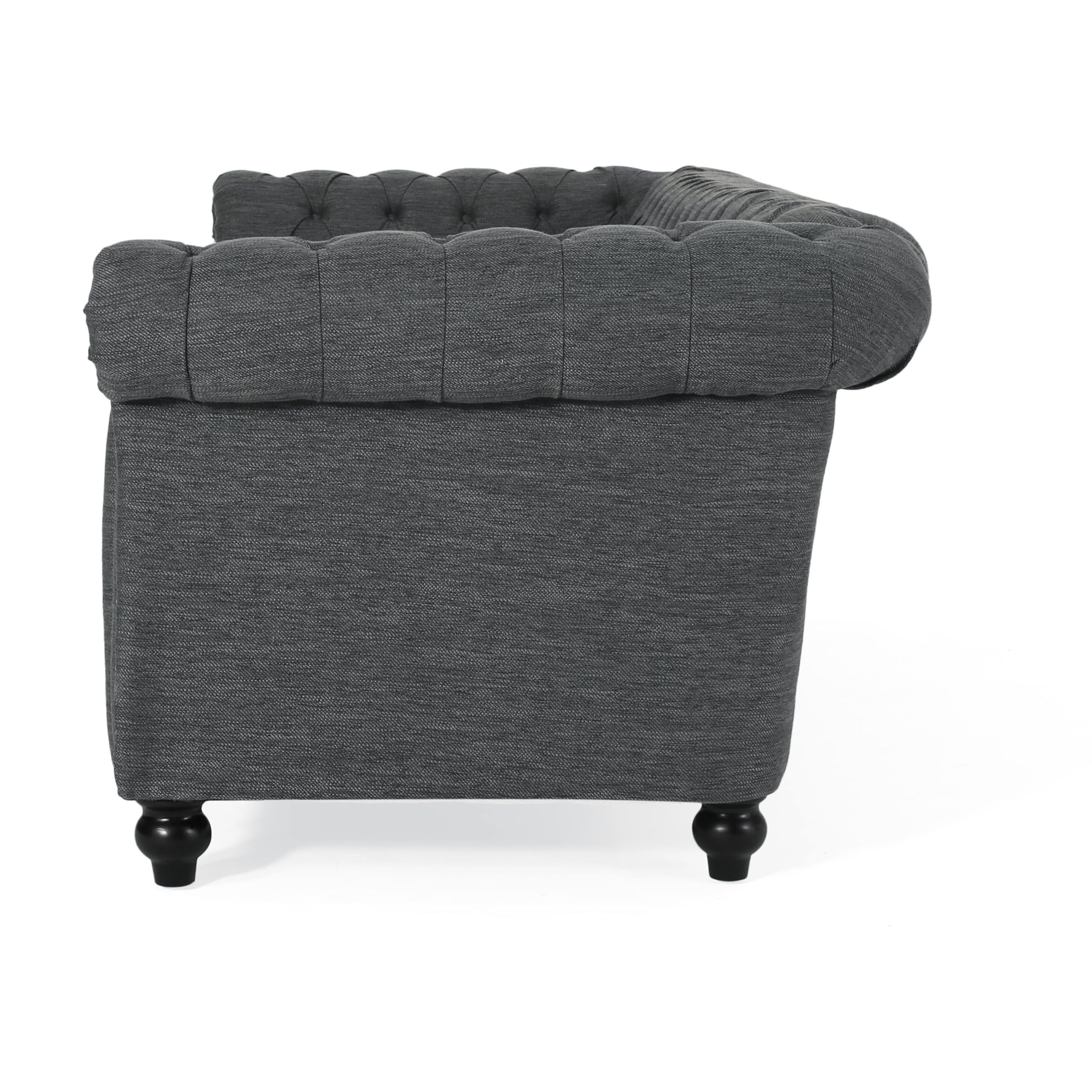 Noble House Augus Fabric Tufted 3 Seater Sofa, Charcoal, Dark Brown