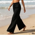 thumbnail image 6 of QQZ Flowy Palazzo Wide Leg Pants For Women, Elastic Waist Drawstring Casual Joggers, Daily Lounging Beach Vacation Outfits, 6 of 9