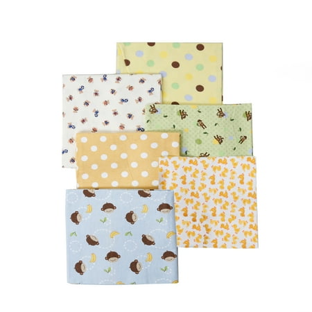 UPC: 0737107953372 | Unisex Baby Winnie Bear Monkey Dot Cotton Flannel Receiving Blankets 6-Pack 30 x 38 (Yellow008)