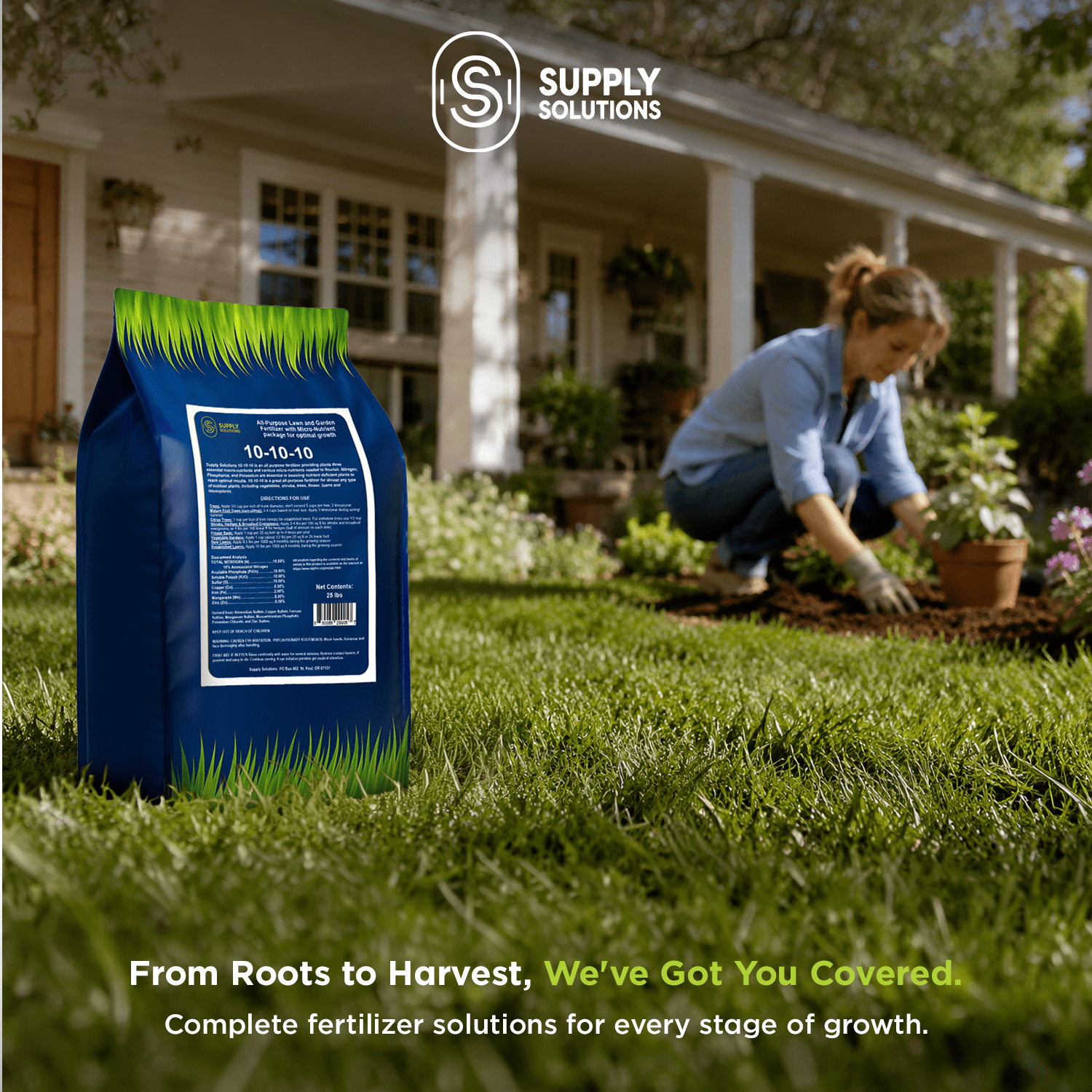 Supply Solutions 10-10-10 Complete Lawn & Garden Granular Fertilizer with Micronutrients – Balanced NPK Plant Food for Soil Health, Blooms & Roots – Safe for Vegetables, Fruits, Lawns (25lbs)