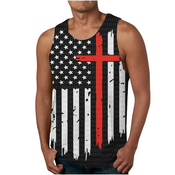 WREESH Men's Patriotic Usa Flag Tank Tops Sleeveless Crewneck Shirt for 4Th of July Festivities Black