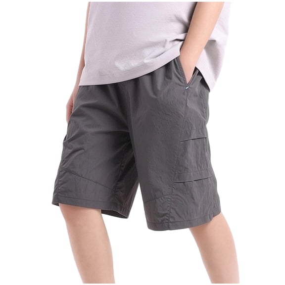 WAVSUF Baggy Shorts for Boys, Trendy Soft Stretchable Elastic Waist Sun Protection Breathable Shorts Black Size 9-10