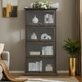 thumbnail image 3 of Tall Bookcase with Glass Doors, 63" H Glass Curio Display Cabinet with Flip up Doors, Elegant Storage Cabinet with 4-Tier Shelves, Rack for Living Room (Brown, 31.5" W x 13.7" D x 63" H), 3 of 9