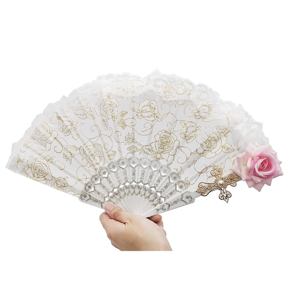 Holzlrgus Lace Handheld Fan Gorgeous European Style Rose Folding Fan for Party Show Cosplay Props Photo Props