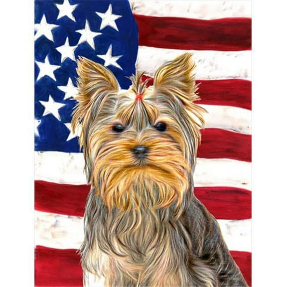 USA American Flag with Yorkie & Yorkshire Terrier Flag Canvas House Size