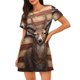 thumbnail image 1 of Balery Deer American Flag Wall Camisón de manga corta con cuello redondo para mujer, cómodo y elegante., 1 of 6