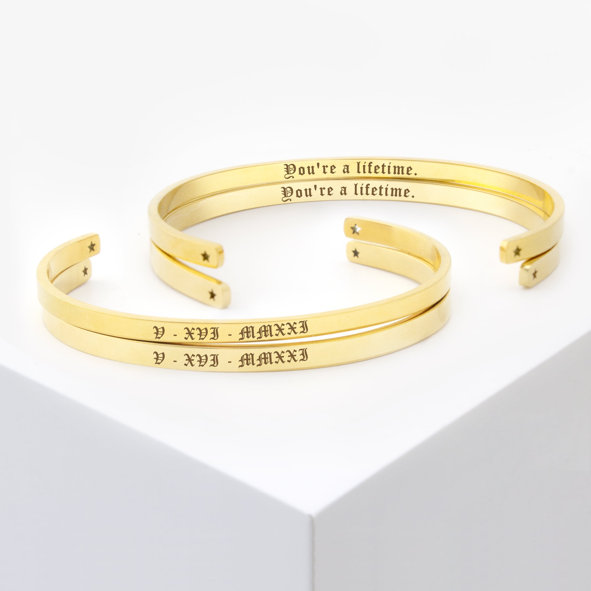 Personalized Gold Stainless Steel Resistant Stackable Cuff Bangle - Christmas Gift for Mom
