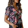 thumbnail image 5 of QASIEATN Women's Retro Shirt Women's Satin Printed Short Sleeved Shirt Vacation Style Shirt, 5 of 7
