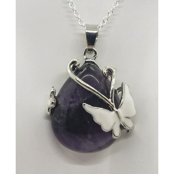 Natural Amethyst Butterfly Silver Necklace