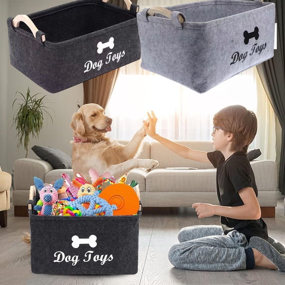 Dog Toy Storage Basket, Collapsible Bins Organizer with Cute Bone/Design for Organizing Pet Supplies, Blankets, and Accessories, Living Room Home Decor, 1Pcs Black