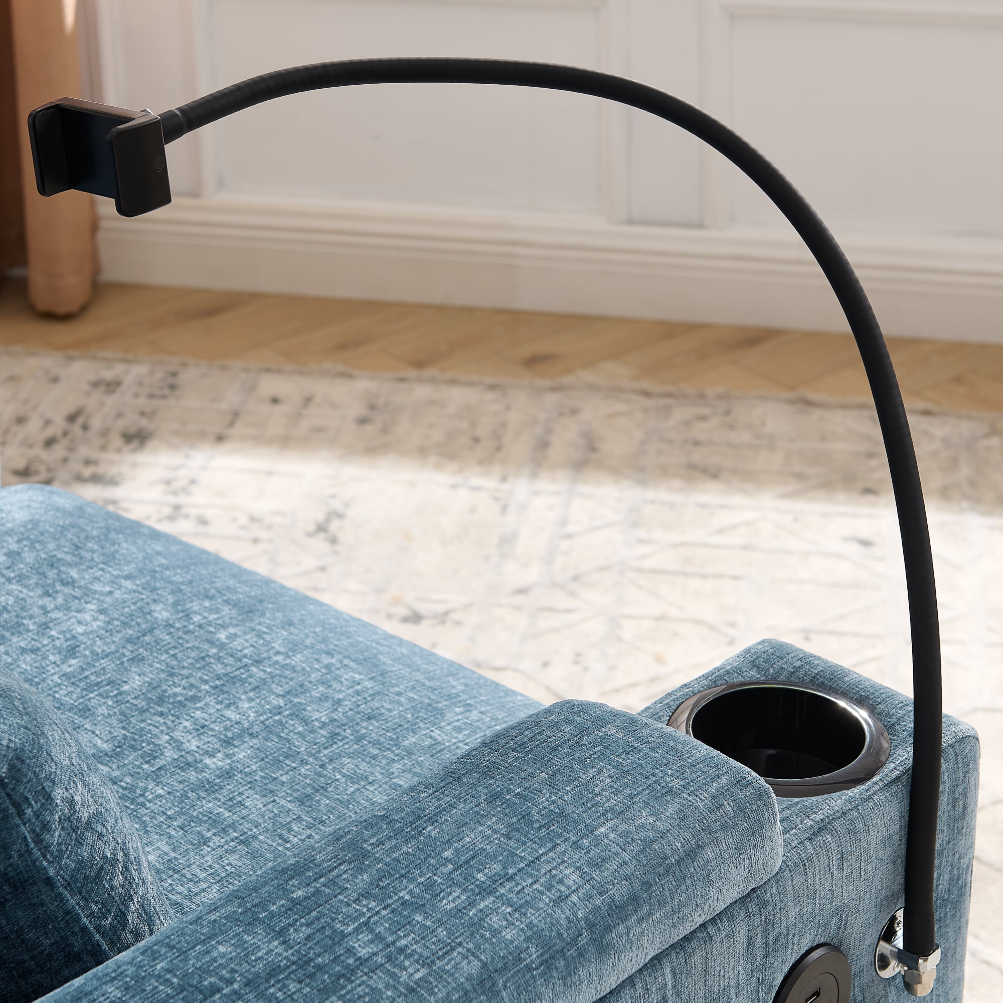 Recliner Chair with Adjustable Backrest, Cup Holders, USB Charging Port, Phone Stand, Arm Storage and Storage Ottoman