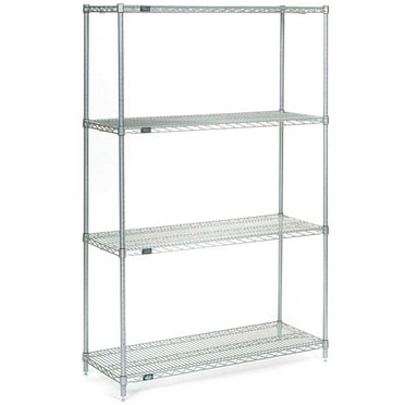 Nexel 4 Tier Wire Shelving Starter Unit, Stainless Steel, 24"W x 24"D x 54"H