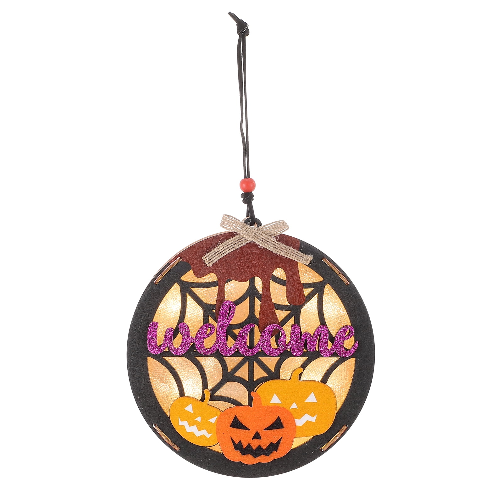 Halloween Wood Hanging Sign Halloween Wall Sign with LED Light Party