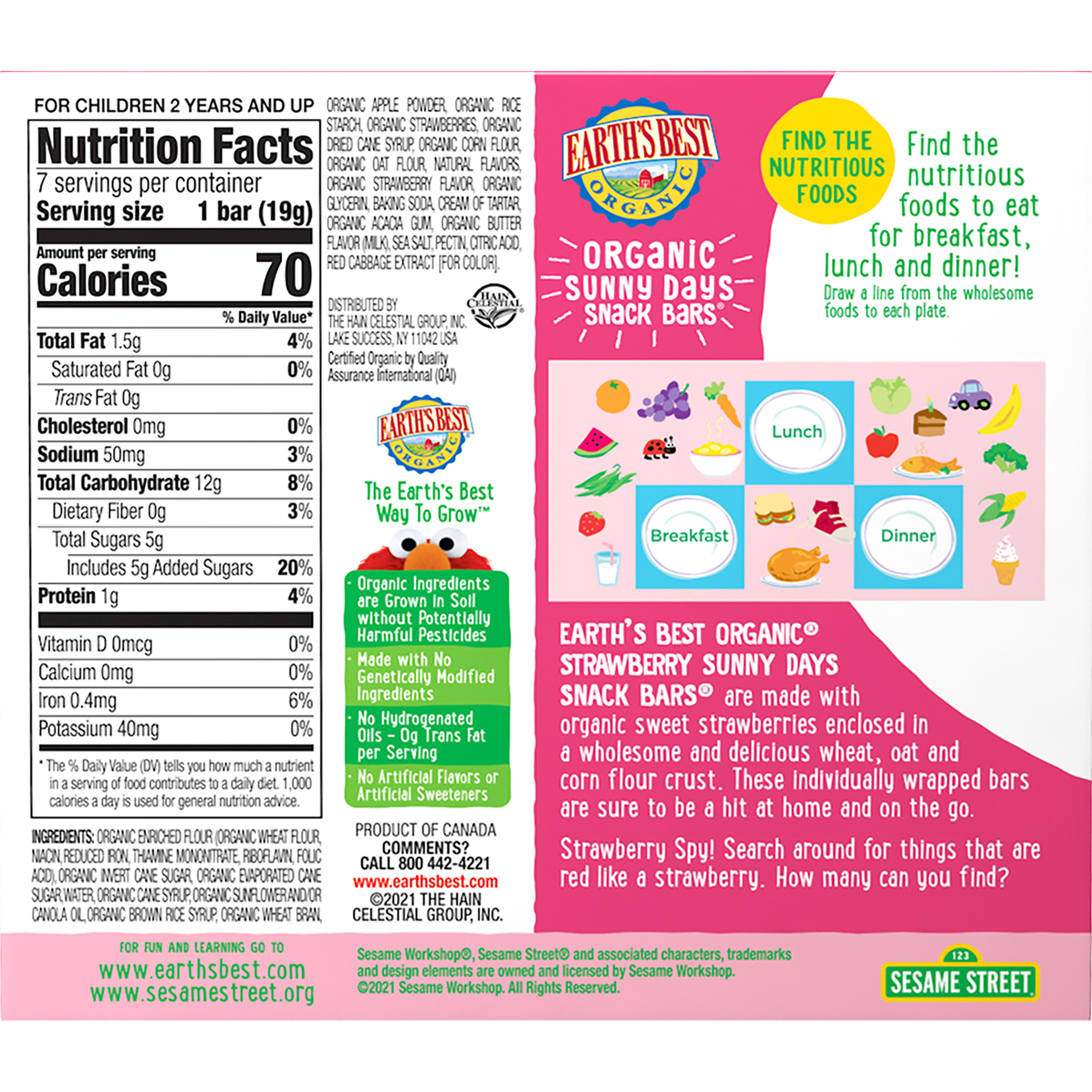 Earth's Best Organic Sesame Street Sunny Day Toddler Snack Bars with Cereal Crust, Strawberries, 8 Count Box - image 2 of 6