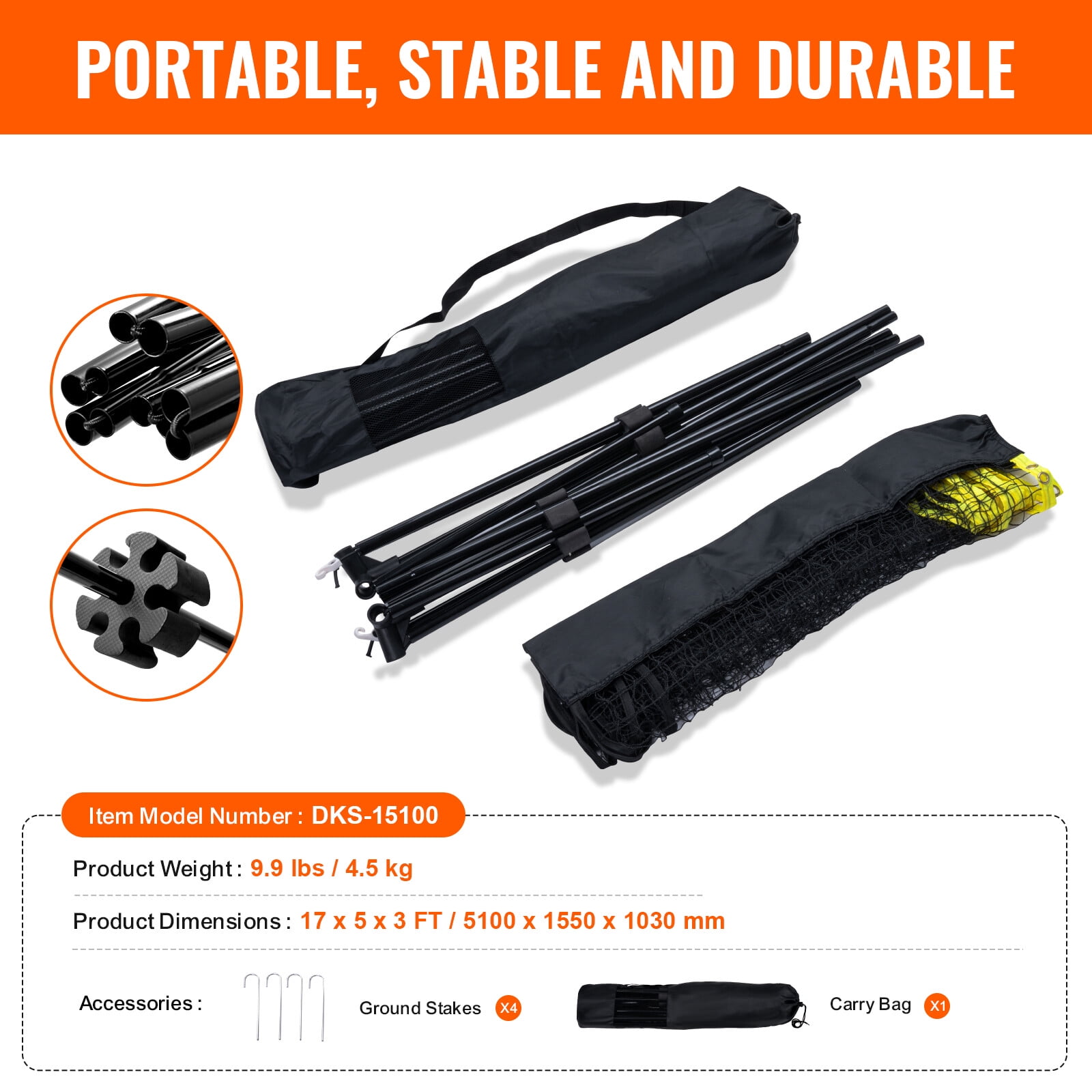 17ft Badminton Net Set Outdoor Portable Volleyball Pickleball Tennis Net