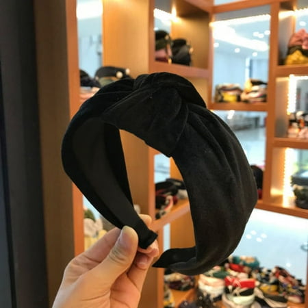 Wide Head - Women Lovely Bowknot Cross Knot Wide Solid Hairband Boho Headband Accessory Black