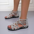 thumbnail image 2 of Miluxas Womens Gladiator Sandals Zipper Strappy Flat Sandal Roman Shoes for Girls Khaki 5.5(36), 2 of 8