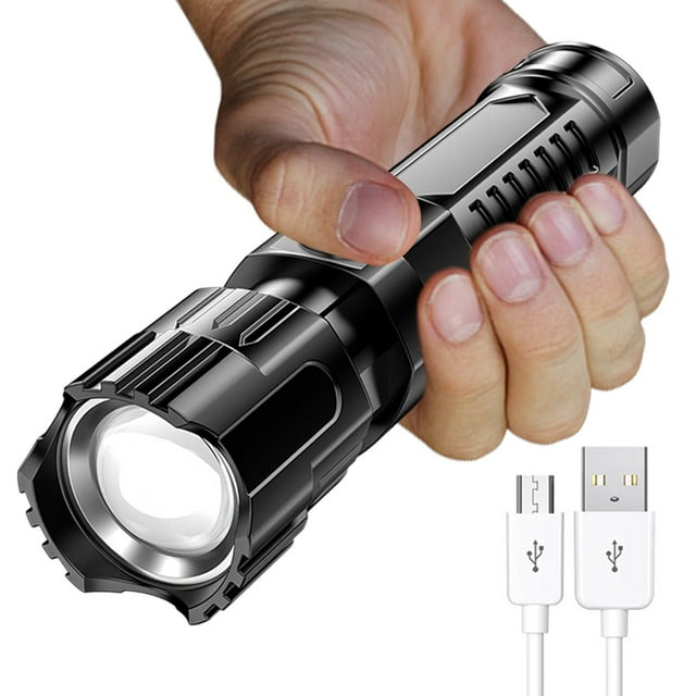Lampes de Poche à DEL à Lumens Élevés Rechargeables à DEL Nouvelles pour l'Extérieur Éclairage Portable Lampe de Poche Chargement Usb Plastique Zoom Mini Lampe de Poche à Lumière Forte Mini Câble Usb vers Usb Câble Usb vers Mini Usb
