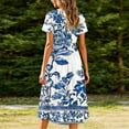 thumbnail image 7 of Karymi Easter Dresses for Women 2026 Crew Neck Short Sleeve Floral Print Midi Dress, Gathered Empire Waist Loose Flowy Summer Casual Sundress Maxi Dresses for Women, 7 of 7
