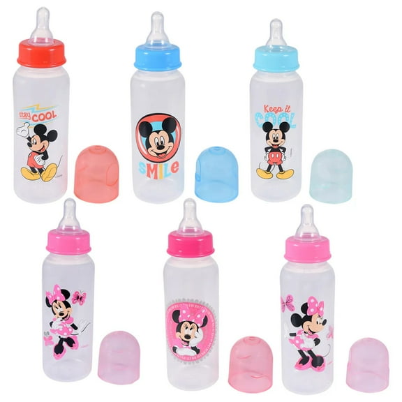 4 Assorted Mickey and Minnie Mouse Printed Baby Bottles, 9fl.oz.