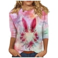 thumbnail image 2 of Xuyuer Happy Easter Family Matching Shirt Women Easter Sunday T-Shirt Leisure Print Round Neck Three Quarter Sleeve 3/4 Sleeve T-shirt Loose Cute Tie Dye Bunny Graphic Tee, 2 of 5