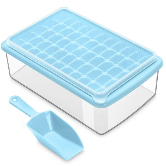 Ice Cube Tray with Lid and Bin for Freezer, Easy Release 55 Mini Nugget Ice Tray with Cover, Ice Storage Container, Scoop, Flexible Durable Plastic Ice Mold & Bucket, BPA Free