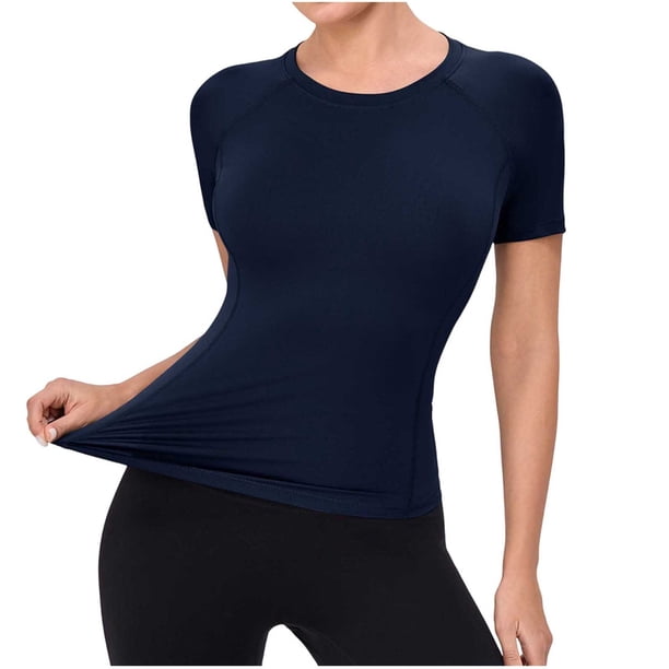 Camiseta de Manga Corta de Yoga para Mujeres Color Sólido Moda Casual Respirable Apretado Deportivo de Alta Elasticidad Camiseta de Carrera de Manga de Raglan Cuello Redondo Top de Manga Corta de Muj